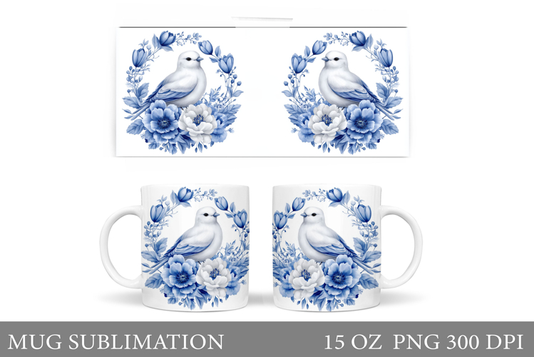 Bird Mug Sublimation. Bird Flowers Mug Design