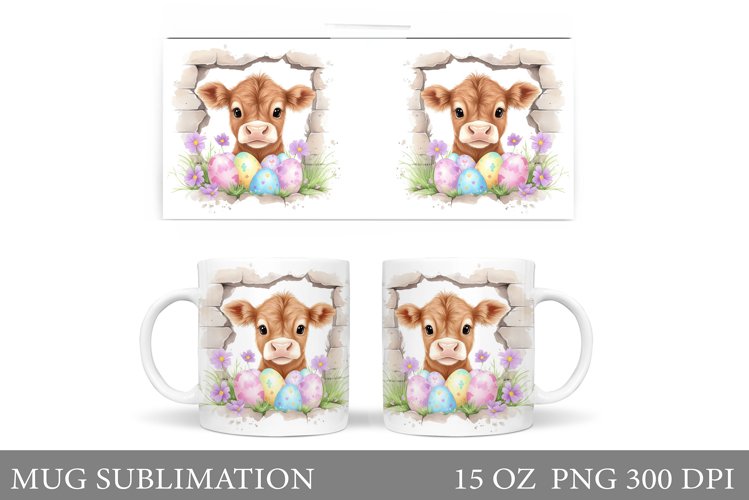 Easter Cow Mug Sublimation. Easter Mug Design