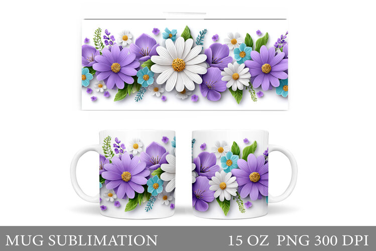 Flowers Mug Sublimation. Floral Mug Wrap Design example image 1