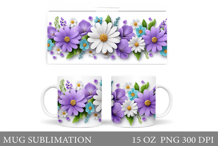 Flowers Mug Sublimation. Floral Mug Wrap Design