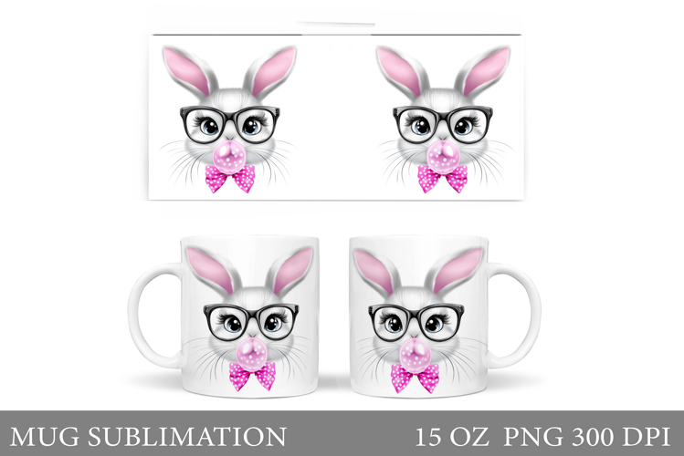 Cute Bunny Mug Design. Cute Hare in Glasses Sublimation