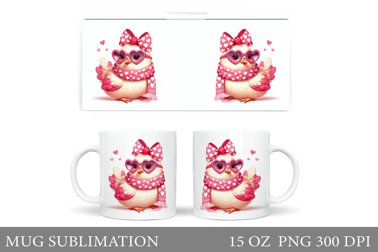 Cute Chicken Mug Design. Chicken Valentines Mug Sublimation