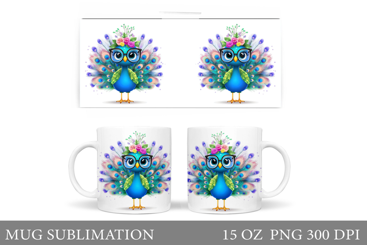 Cute Peacock Mug Sublimation. Peacock Flowers Mug Design