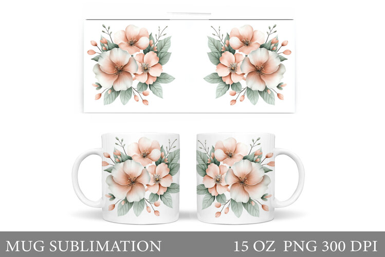 Floral Mug Sublimation. Flowers Mug Wrap Design example image 1