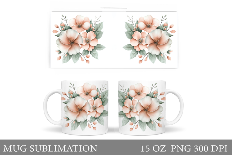Floral Mug Sublimation. Flowers Mug Wrap Design