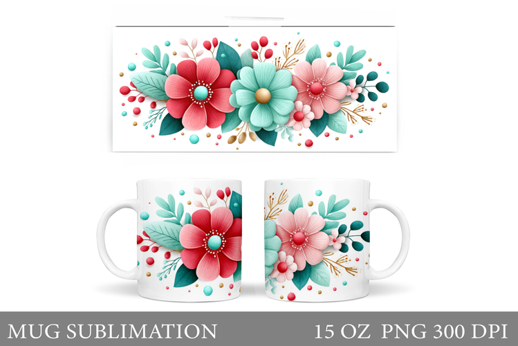 Floral Mug Sublimation. Flowers Mug Wrap Design