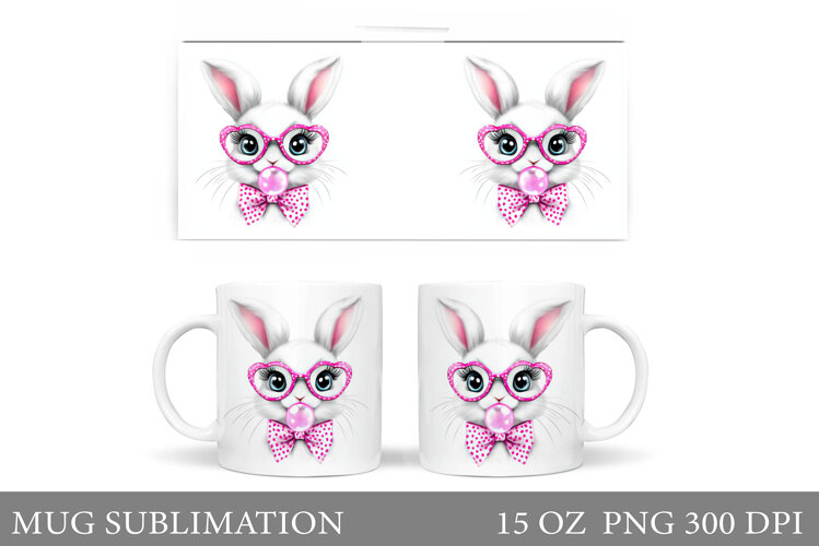 Cute Bunny Mug Design. Cute Hare in Glasses Sublimation example image 1