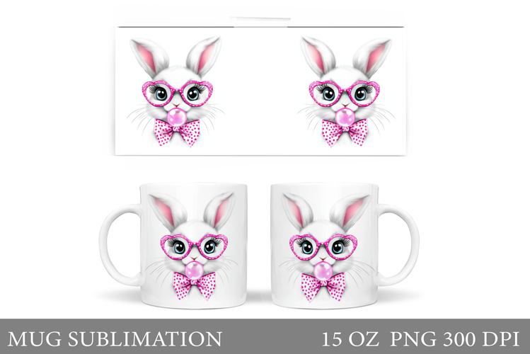 Cute Bunny Mug Design. Cute Hare in Glasses Sublimation