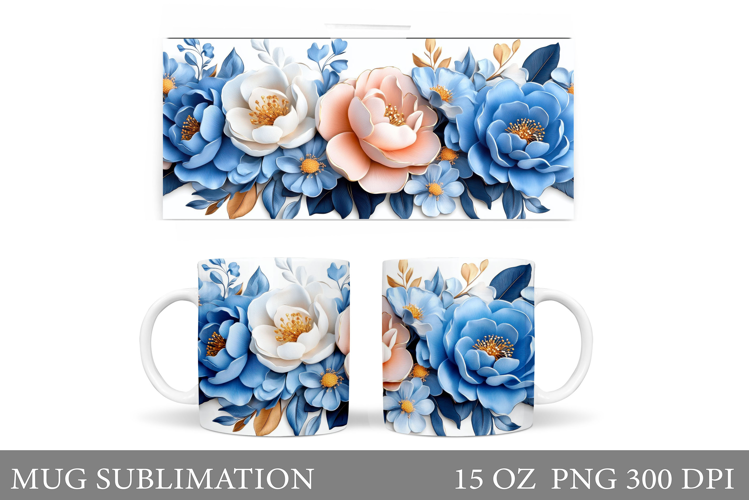 Flowers Mug Sublimation. Floral Mug Wrap Design