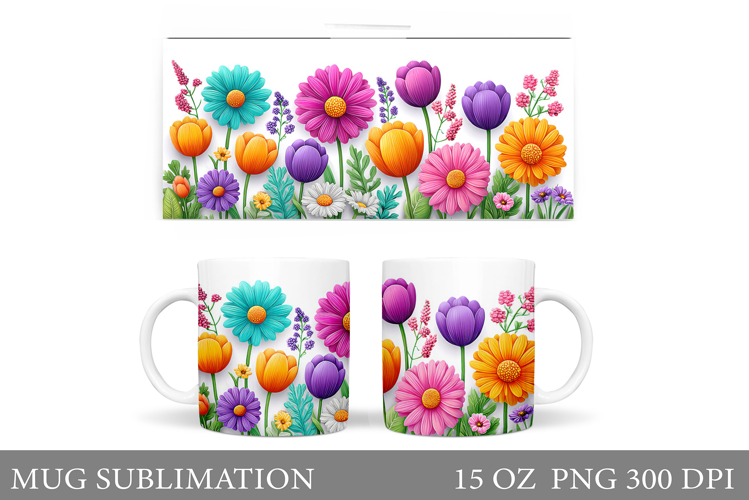 Floral Mug Sublimation. Flowers Mug Wrap Design