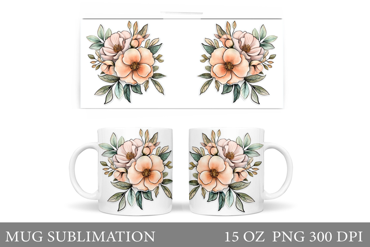 Floral Mug Sublimation. Flowers Mug Wrap Design