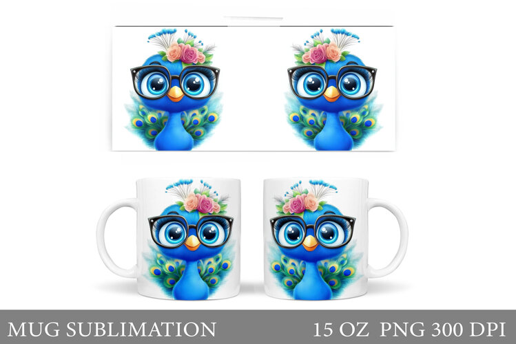 Cute Peacock Mug Sublimation. Peacock Flowers Mug Design example image 1