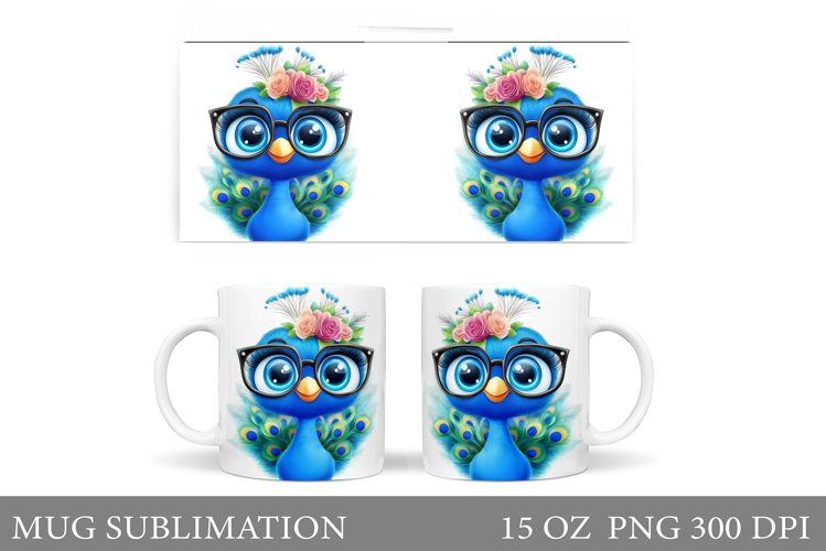 Cute Peacock Mug Sublimation. Peacock Flowers Mug Design
