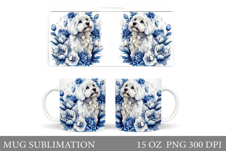 Dog Mug Sublimation. Dog Flowers Mug Design example image 1