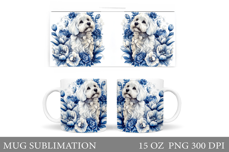 Dog Mug Sublimation. Dog Flowers Mug Design