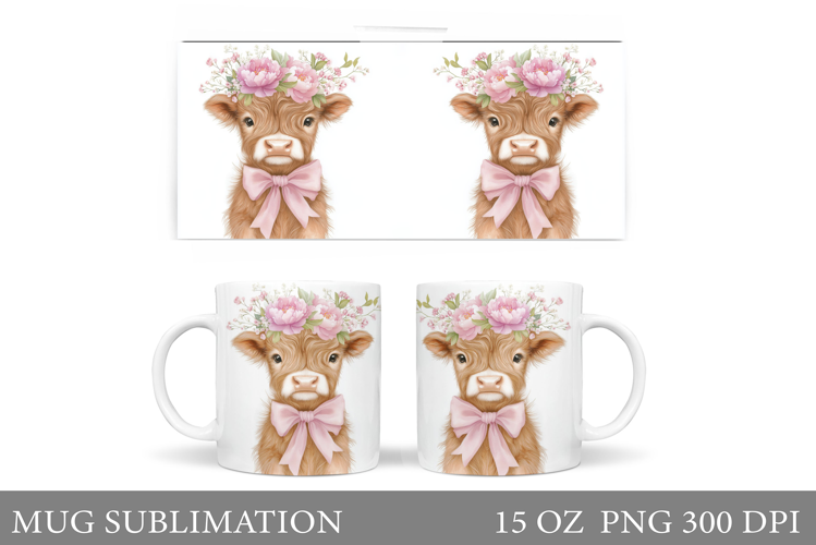 Cute Cow Mug Sublimation. Cow Flowers Mug Wrap Design