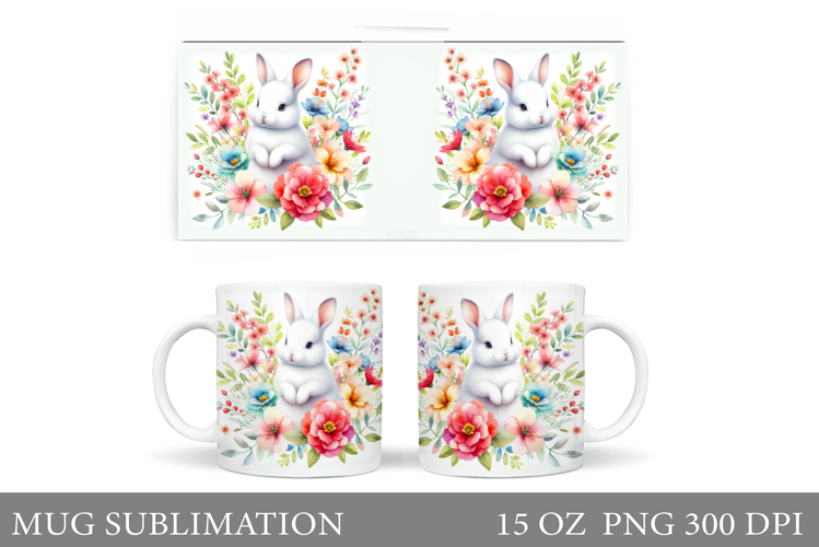 Cute Bunny Mug Design. Bunny Flowers Mug Sublimation