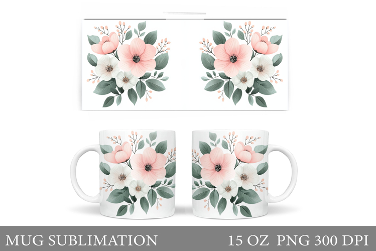 Floral Mug Sublimation. Flowers Mug Wrap Design