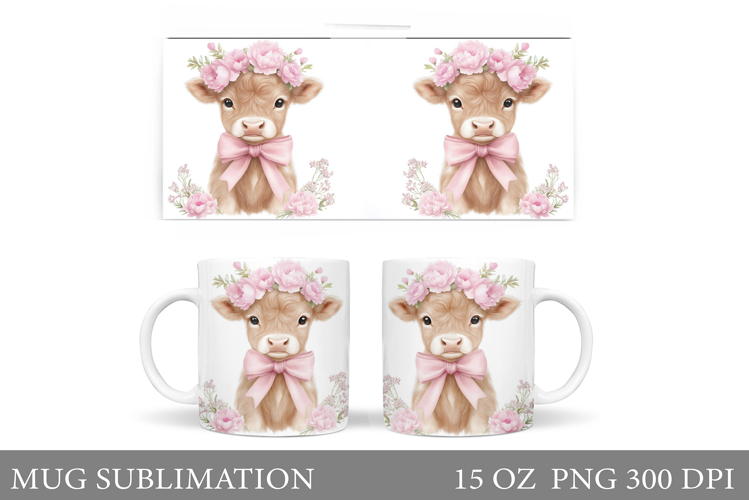 Cute Cow Mug Sublimation. Cow Flowers Mug Wrap Design
