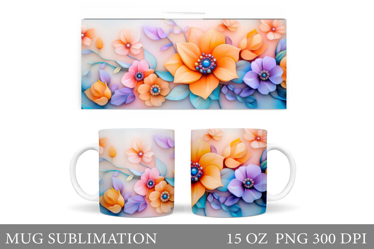 Flowers Mug Sublimation. Floral Mug Wrap Design example image 1