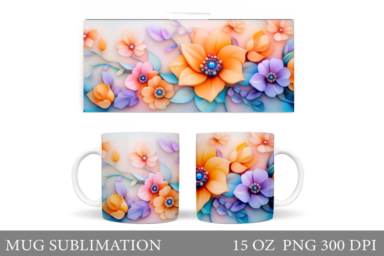 Flowers Mug Sublimation. Floral Mug Wrap Design