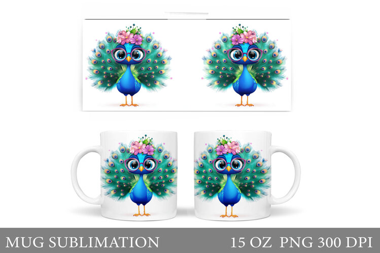 Cute Peacock Mug Sublimation. Peacock Flowers Mug Design example image 1