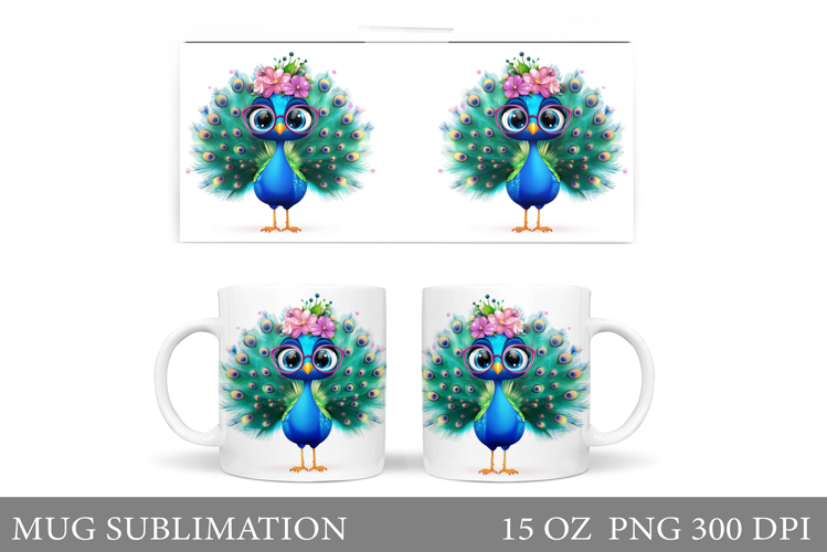 Cute Peacock Mug Sublimation. Peacock Flowers Mug Design
