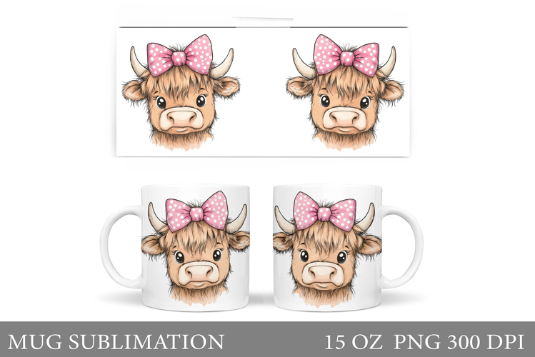 Highland Cow Mug Design. Cute Cow Sublimation