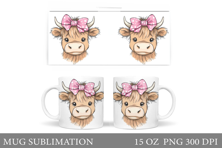 Highland Cow Mug Design. Cute Cow Sublimation