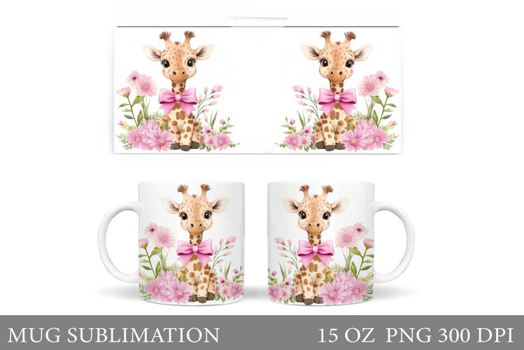 Cute Giraffe Mug Design. Giraffe Flowers Mug Sublimation