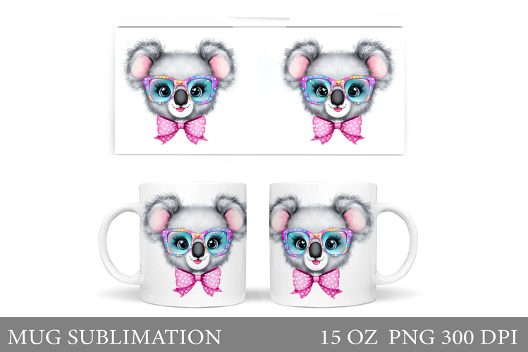 Cute Koala Mug Sublimation. Koala in Glasses Mug Design