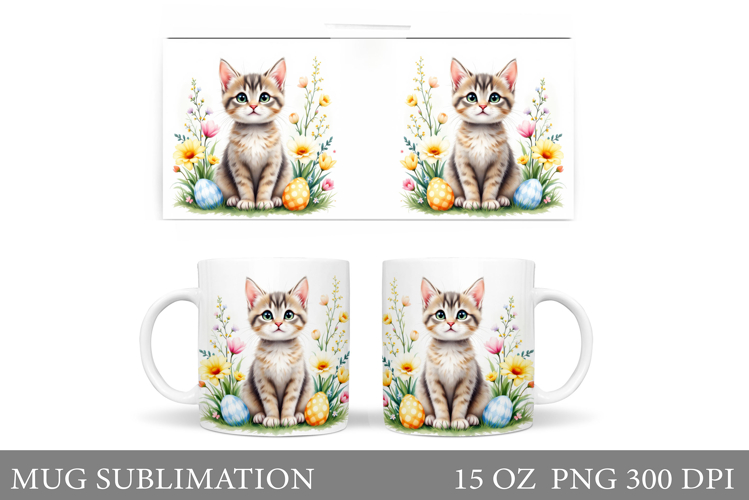 Easter Cat Mug Wrap. Easter Mug Sublimation