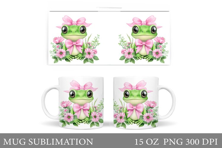 Cute Frog Mug Design. Frog Flowers Mug Sublimation