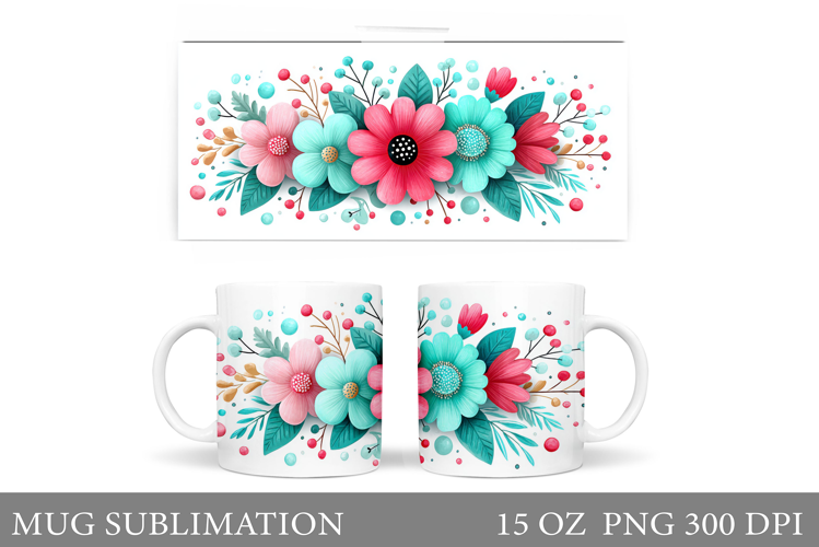 Flowers Mug Sublimation. Floral Mug Wrap Design