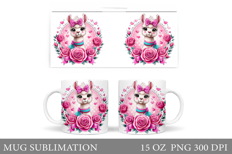 Lama Mug Design. Lama Flowers Mug Sublimation