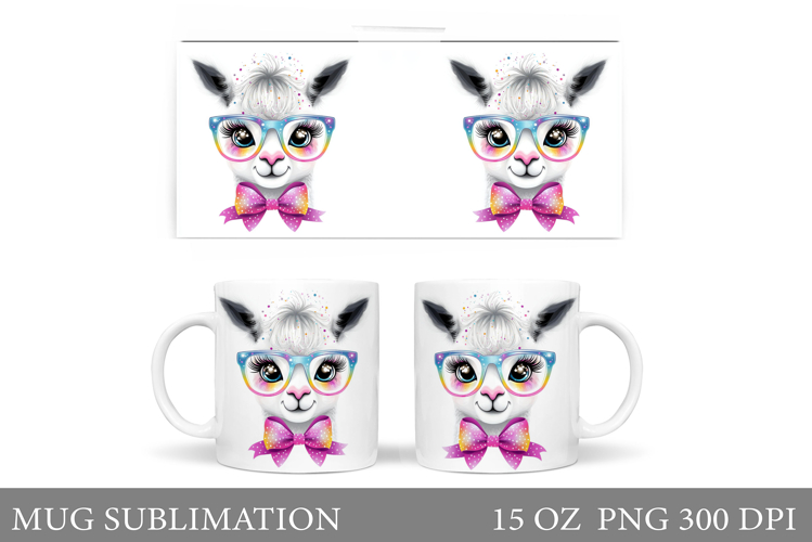 Cute Lama Mug Sublimation. Lama in Glasses Mug Design