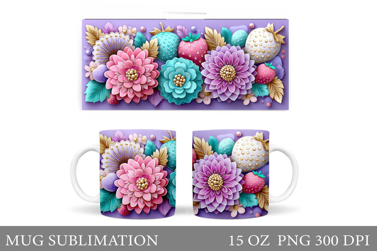 Strawberry Mug Sublimation. Flowers Mug Design example image 1