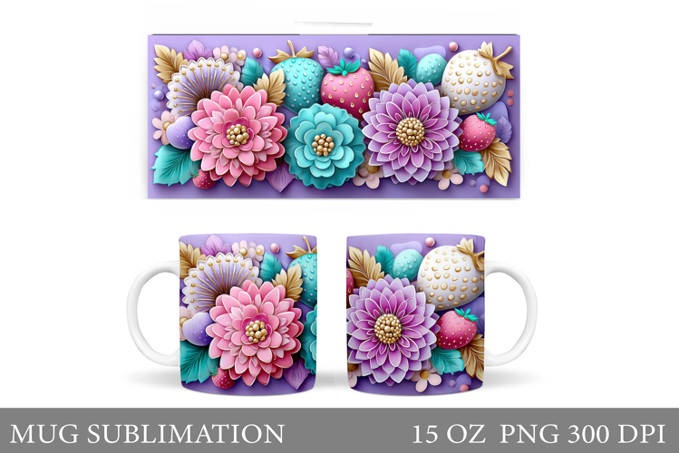 Strawberry Mug Sublimation. Flowers Mug Design
