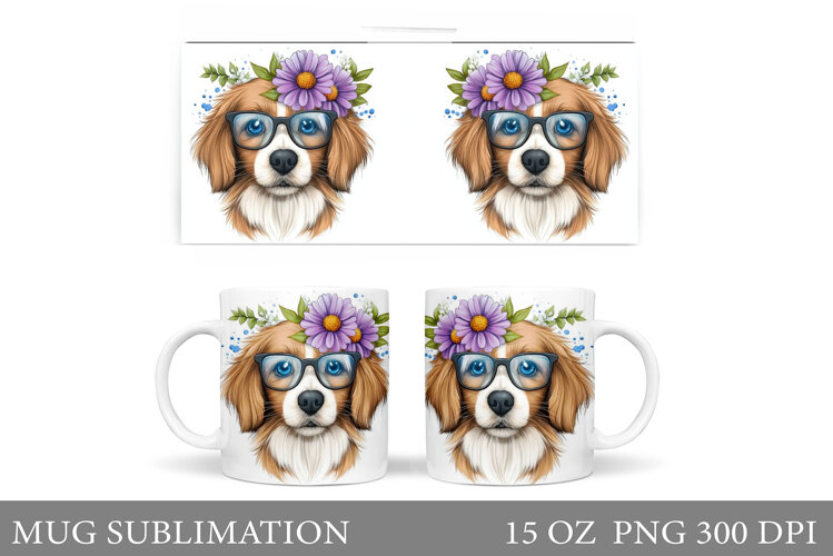Dog Mug Sublimation. Dog Flowers Mug Design example image 1