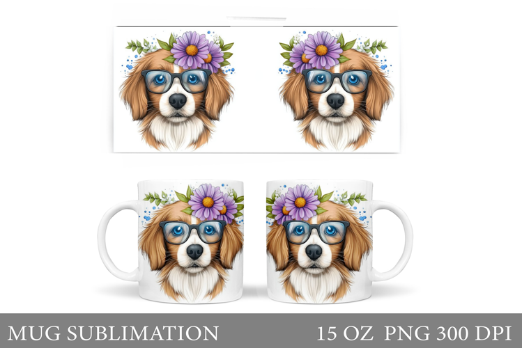 Dog Mug Sublimation. Dog Flowers Mug Design