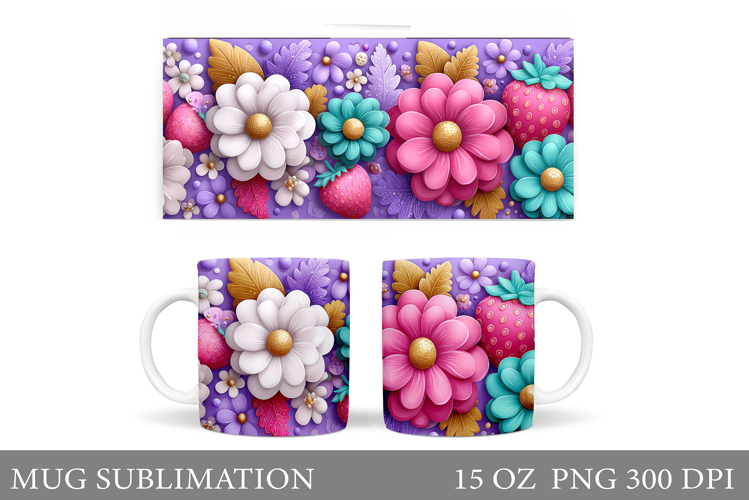 Strawberry Mug Sublimation. Flowers Mug Design