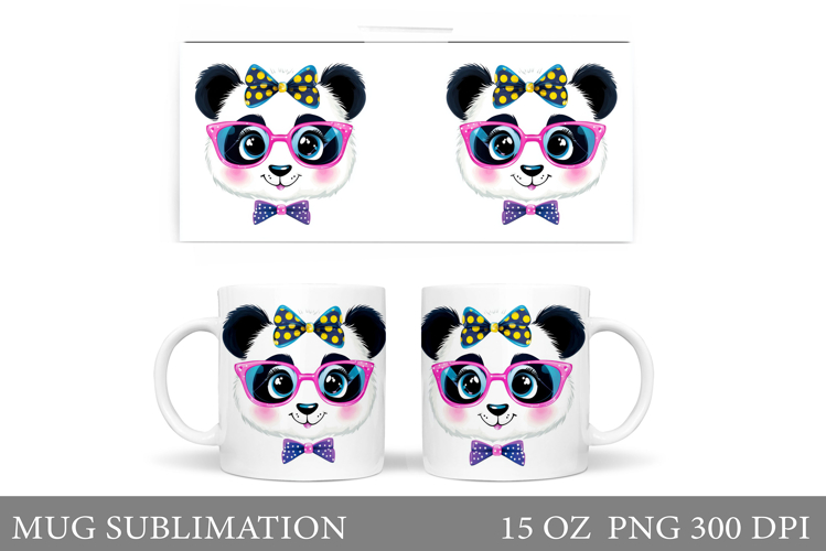 Cute Panda Mug Sublimation. Panda Glasses Mug Design example image 1