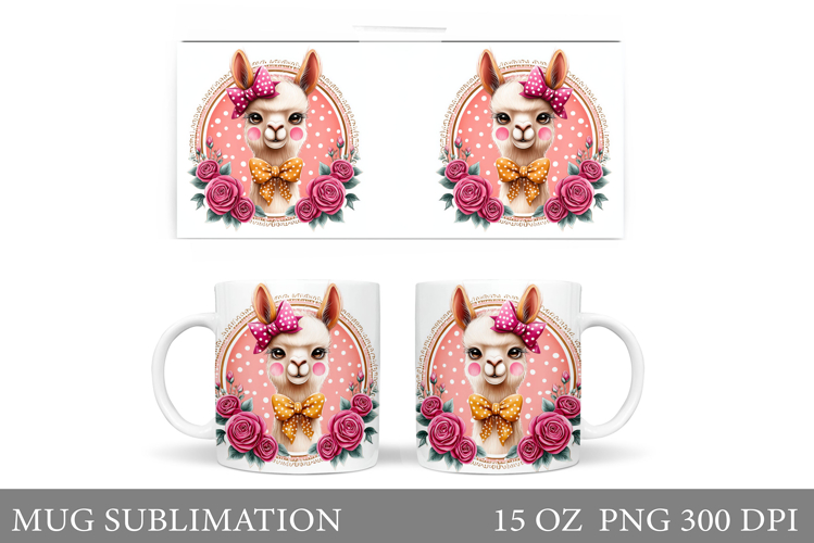 Lama Mug Design. Lama Flowers Mug Sublimation