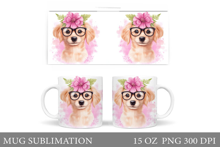 Dog Mug Sublimation. Dog Flowers Mug Design example image 1