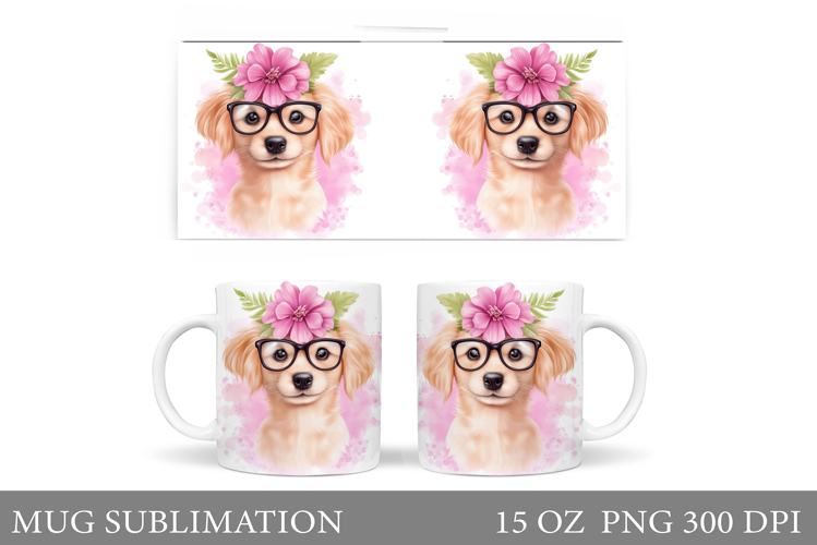 Dog Mug Sublimation. Dog Flowers Mug Design