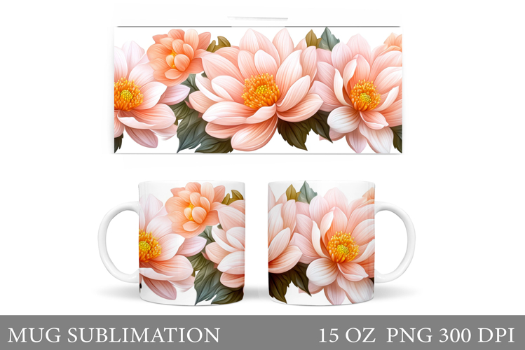Flowers Mug Sublimation. Floral Mug Wrap Design