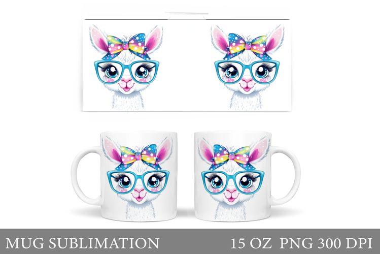 Cute Lama Mug Sublimation. Lama in Glasses Mug Design