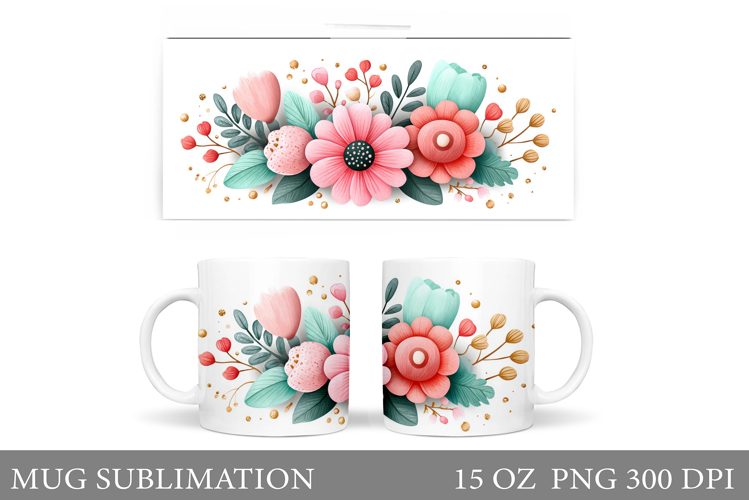 Floral Mug Sublimation. Flowers Mug Wrap Design
