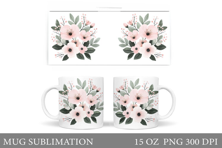 Flowers Mug Sublimation. Floral Mug Wrap Design example image 1