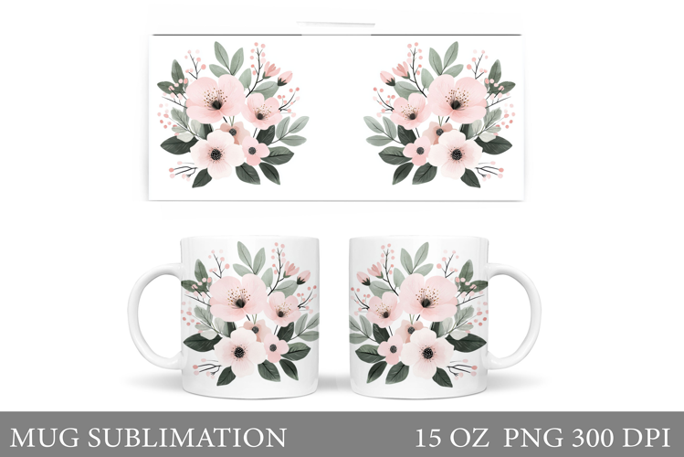 Flowers Mug Sublimation. Floral Mug Wrap Design